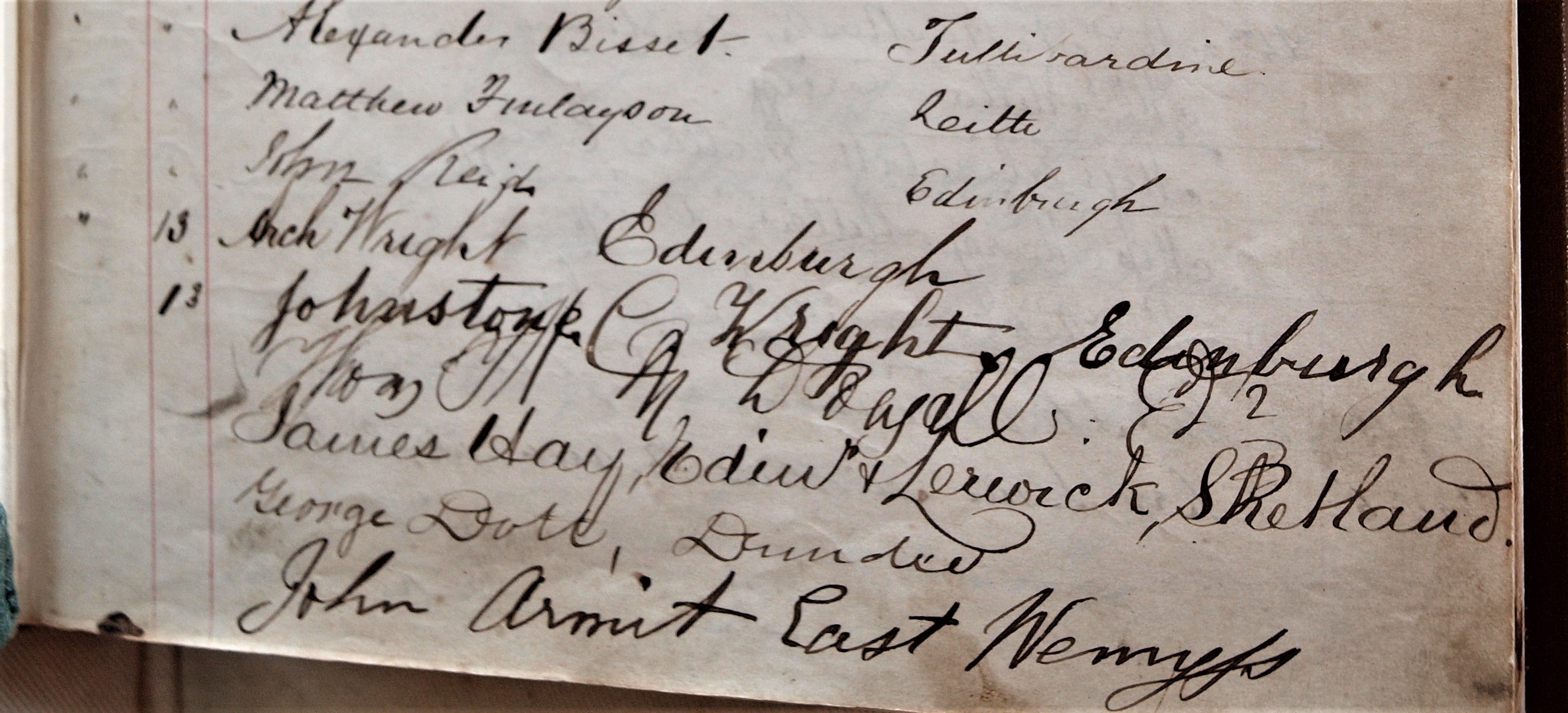 Innerpeffray Library Visitor Book Volume 1, f.11r, showing visitors in August 1866
