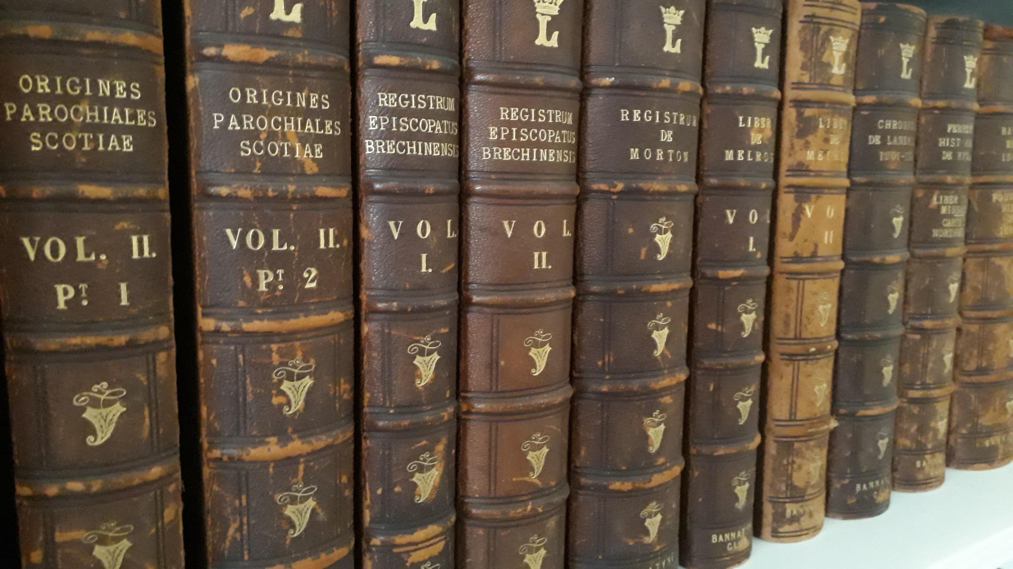 Bannatyne Club publications from the library of the Marquess of Lothian in his personalised bindings.