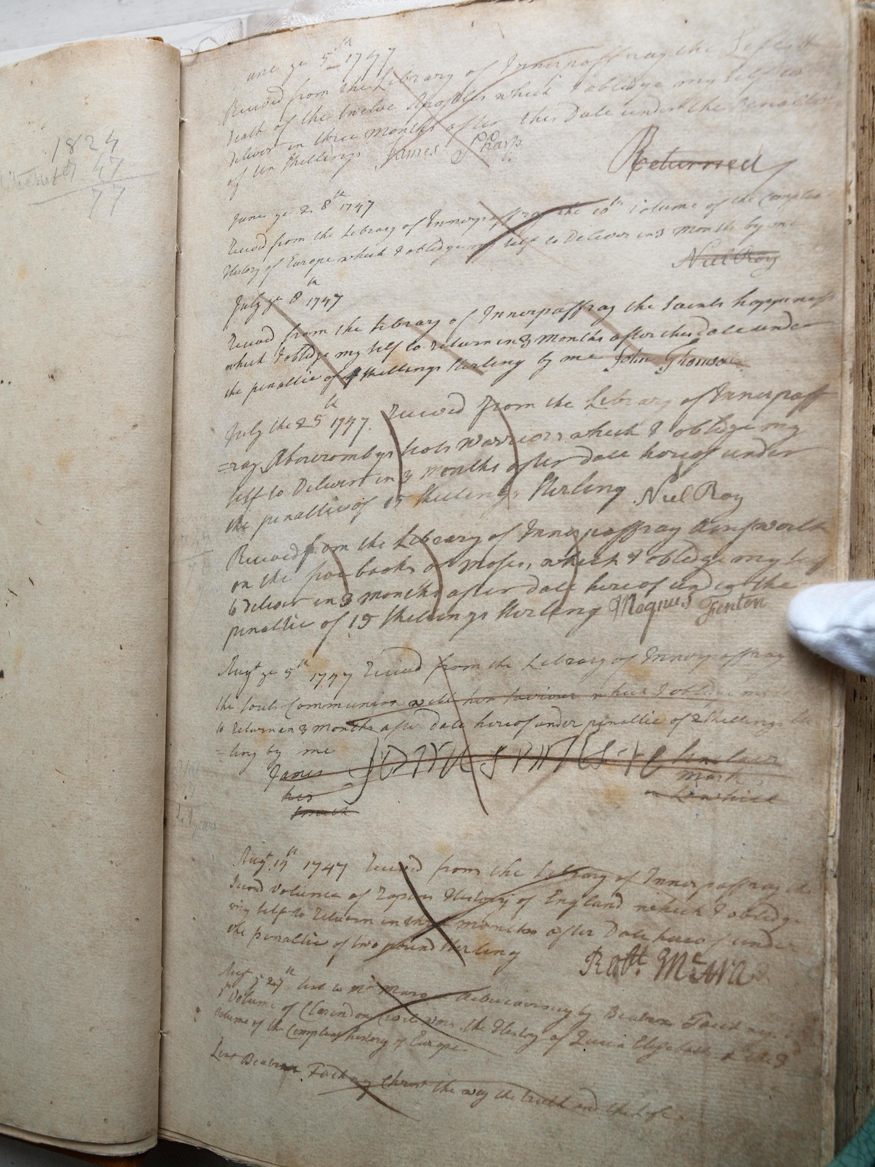 Innerpeffray Borrowers’ Register, vol 1, f 1r “Lent Beatrice Faichney Christ the way the truth the life”.