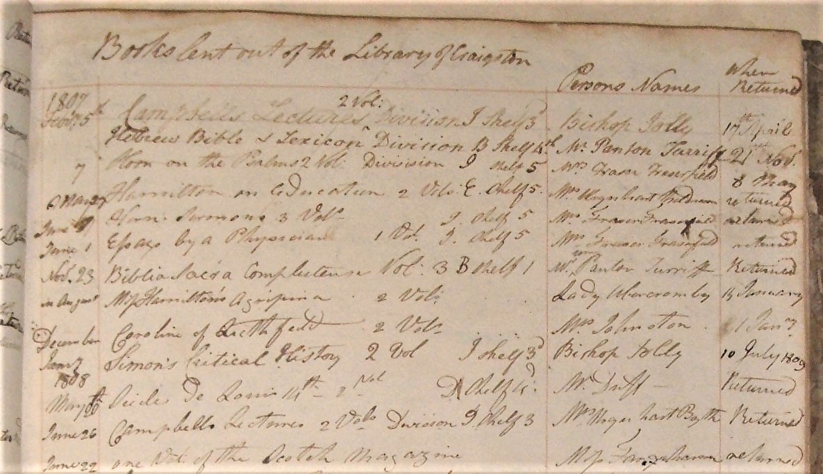 Register entry showing loan of the Hebrew Bible