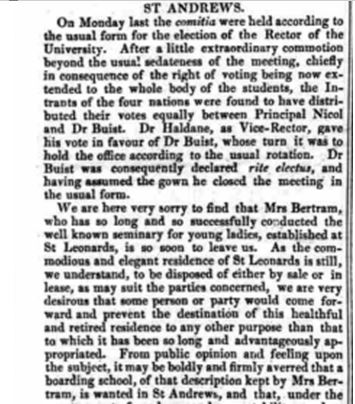 Report of Mrs Bertram leaving St Andrews