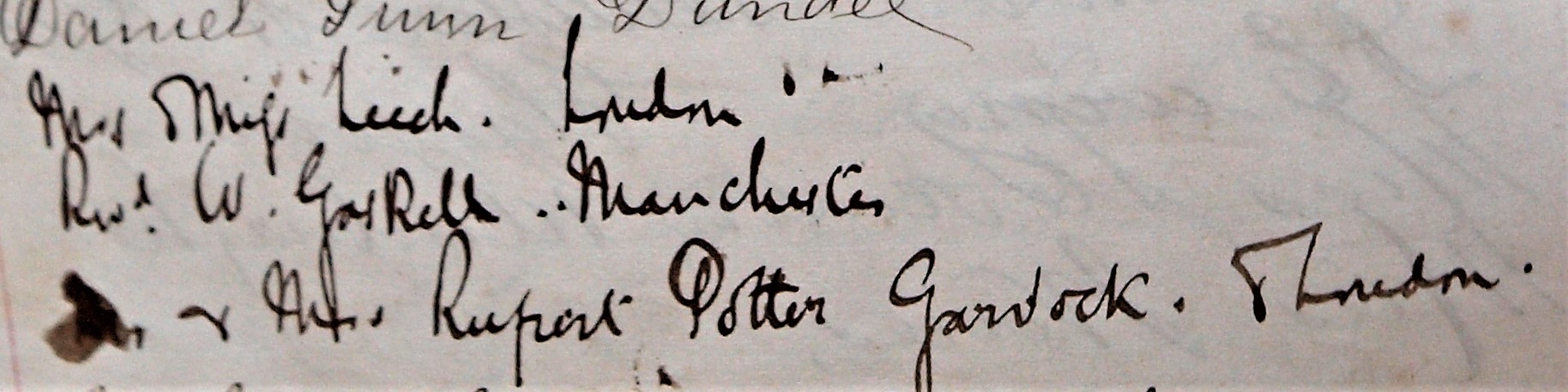 Entry from Innerpeffray Visitors' book showing 2nd visit of the Potter family
