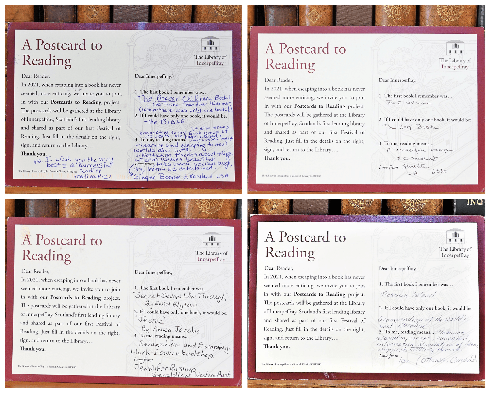 Selection of 'Postcards to Reading' from readers in the USA, Australia and Canada